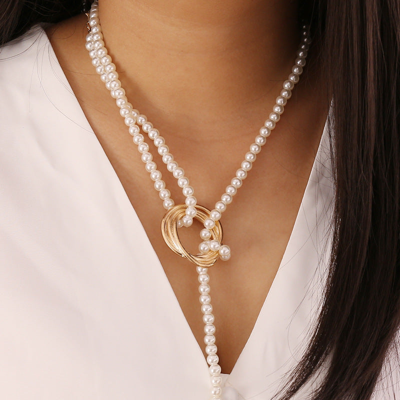 Jewelry Geometric Metal Pearl Necklace